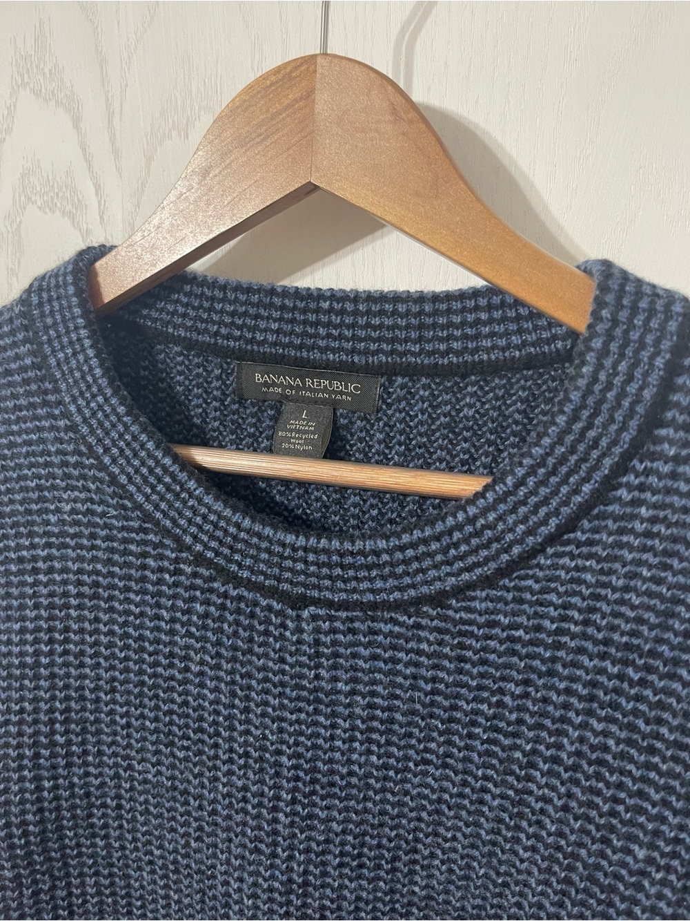 Banana Republic Men's L Blue Italian Wool Knit Crewneck Sweater